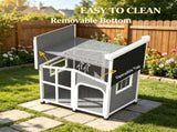 Large Dog House Cabin-Style Wooden Pet Shelter with Openable Roof And Giant Window Gray 82165774