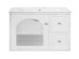 24" Bathroom Vanity Set Wall Mounted for Small Space, Bathroom Cabinet with Ceramic Sink, 2 Drawers N710P286704K