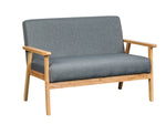 ZUN Mid-Century Modern 1pc Natural Finish Solid Wood Loveseat Gray Linen Upholstery Couch Living Room B011P193973