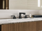 Matte Black Widespread Bathroom Faucet, Waterfall Bathroom Faucets for Sink 3 Hole, 2-Handles Modern T3177P277508