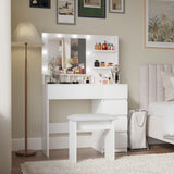Vanity, Makeup Vanity Desk Set with Mirror & Light, Dressing Table Storage Lots with Power Strip, 3 W2139P194438