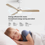 ZUN 60 Inch Ceiling Fan With Dimmable Led Light 3 Solid Wood Blades Remote Control Reversible DC Motor W882P147256