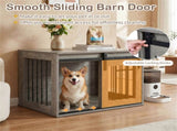 31.5" Dog Crate Furniture with Sliding Barn Door, Wooden Dog Kennel End Table for Indoor Use - Gray 01135326