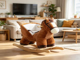 Brown Kids Rocking Horse Wooden Base Ride-on for Indoor Pretend Play Activity 18-36 Months 22417049