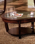 ZUN Dark Cherry 1pc COFFEE TABLE Open Bottom Shelf Unique Design Glass Insert Top Living Room Furniture B011P246323