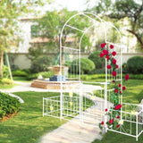 Metal Garden Arch with Gate 79.5'' Wide x 86.6'' High Climbing Plants Support Rose Arch Outdoor W1586P243826