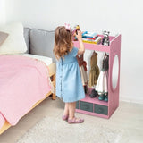 Kids Costume Organizer Costume RackKids ArmoireOpen Hanging Armoire Closet with Mirror-PINK 52444756