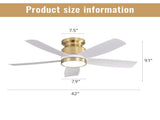 42 Inch Flush Mount Ceiling Fans with LED Light 18W and Remote Control 5 ABS Fan Blades for Bedroom W934P242599