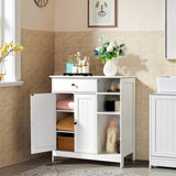 ZUN Double-Door Bathroom Cabinet with 2, Adjustable Panels, 1 Drawer and 3 Side Shelves, White 21280126