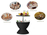Black Outdoor Imitation Rattan Ice Cooler Side Table 8Gal 2-Height Adjustable with Drain Plug 19316961
