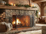 Onyx 3-Panel Iron Fireplace Screen 54" x 31.5", Black Finish N775P386819B