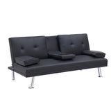 Black Leather Office Double Folding Sofa Bed with Matching Coffee Table, Multifunctional Design W3356P298488