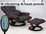 8-Point Massage Recliner with Ottoman, Heated Cat Scratch Leather Reclining Chair ,Bent Wood Base, W1622P460963