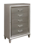 ZUN Silver Gray Metallic Finish Glam Style Storage Chest of 5 Drawers Wooden 1pc Modern Bedroom B011P176906