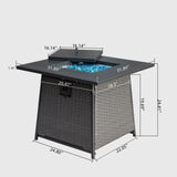 ZUN 32 Inch Propane Fire Pits Table with Blue Glass Ball,50,000 BTU Outdoor Wicker Fire Table with W1859113379