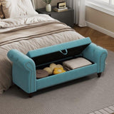 64.5" Bed Bench for Bed Room Nails Tufted Chaise of Lounge with Storage Velvet Upholstery Lake Blue W1097P202880
