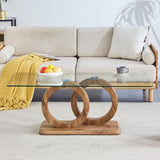 Modern Style Glass Top MDF Coffee Table with Natural Wood Color Base - Suitable for Living Rooms and W3226P279048