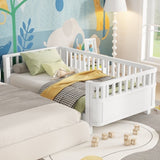 Twin Size Wood Platform Bed for Kids, Wood Low Profile Twin Bed with Rails for Girls and Boys, White W2593P296772