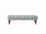 European Style Tufted Floral Bench with Turned Wood Legs,American Upholstered Ottoman for Bedroom & W3373P453377
