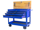 3 DRAWERS MULTIFUNCTIONAL TOOL CART WITH WHEELS AND WOODEN TOP-Blue W1102P316944