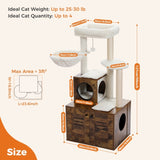 ZUN Cat Tree with Litter Box Enclosure, 50" Modern Tree for Large/Fats with Condo, Wooden 61736880