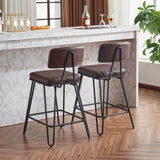 Industrial Bar Stools Set of 2, Counter Height Chairs with PU Leather Upholstery & Metal Frame, W1901P264279