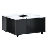 ZUN ON-TREND Modern 2-layer Coffee Table with Casters, Square Cocktail Table with Removable Tray, UV WF301228AAB