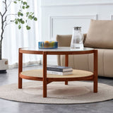 ZUN Modern minimalist circular double-layer solid wood coffee table, craft glass tabletop, second layer W1512P271071