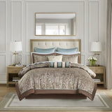 12 Piece Comforter Set with Cotton Bed Sheets Blue/Brown Queen B035128822