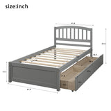 Twin Platform Storage Bed Wood Bed Frame with Two Drawers and Headboard, Gray WF194279AAE