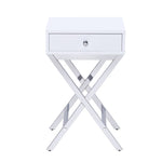 ZUN White and Chrome 1-Drawer Rectangular Accent Table B062P185654