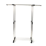 ZUN Dual-bar Vertically & Horizontally-stretching Stand Clothes Rack with Shoe Shelf Silver 76841905