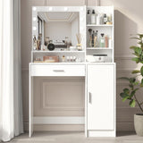 Vanity Desk with Mirror & Light, Large Drawer Three Level Storage Dresser, 3 Lighting Modes W2386P288809