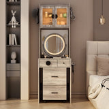 Small Vanity Desk with Mirror and LED Lights, Makeup Table with Charging Station and drawers and 31482463