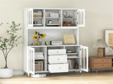 73 Inch White Kitchen Pantry Cabinet with Customizable LED Lights & Built-in Charging Station 40812631