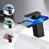 Bathroom Sink Faucet LED Light 3 Colors Changing Waterfall Glass Spout Hot Cold Water Mixer Single W1932P147712