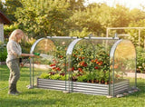 3-in-1 Raised Garden Bed with Greenhouse Cover 130 Gal Galvanized Metal Planter Box - Silver 30611088