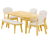 Rubberwood Dining Table Set, 1 Rectangular Table 4 Upholstered Chairs 1 Bench, Natural Wood 25118612