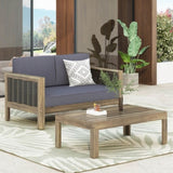 ZUN Outdoor Acacia Wood and Wicker Loveseat and Coffee Table Set with Cushions, + Mixed + Dark 70141.00DGRY