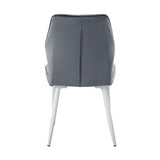 Modern Dining Side Chairs Set of 2, Dark Gray Velvet Upholstered White Metal Legs Furniture B011P284952