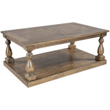 ZUN U_STYLE Rustic Floor Shelf Coffee Table with Storage,Solid Pine Wood WF297766AAE