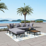 ZUN 8-Piece Patio Sectional Sofa Set with Tempered Glass Coffee Table and Wooden Coffee Table for 06042451