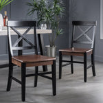 ZUN Roshan Farmhouse Acacia Wood Dining Chairs, Black / Walnut 62888.00BWALN