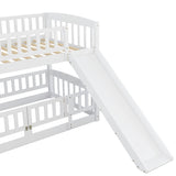 ZUN Bunk Bed with Slide,Twin Over Twin Low Bunk Bed with Fence and Ladder for Toddler Kids Teens White 50818946