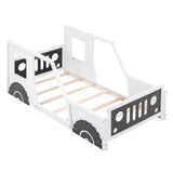 ZUN Twin Size Classic Car-Shaped Platform Bed with Wheels,White 49546489