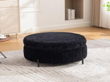 31.3"W Upholstered Round Ottoman With Reversible Lid, Chenille Storage Stool, Channel Tufted W3118P439479