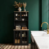 Freestanding Cabinet,Kitchen Pantry Storage Cabinet,Large Countertop, Glass Doors and Adjustable T3971P416309