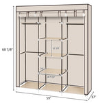 ZUN 69" Portable Clothes Closet Non-Woven Fabric Wardrobe Double Rod Storage Organizer Beige 11782049