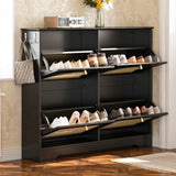 Mid-Century Narrow Design Tipping Bucket Shoe Cabinet with 4 Flip Drawers, Elegant Entryway Shoe N721P288701B