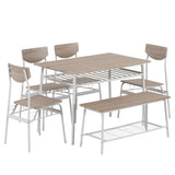 6-Piece Modern Dining Set for Home, Kitchen, Dining Room with Storage Racks, Rectangular Table, 14655245